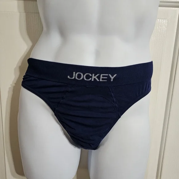 Jockey Mens Thong Navy Microfiber Stretch Underwear Minimalist Athletic Y2K - Picture 2 of 4